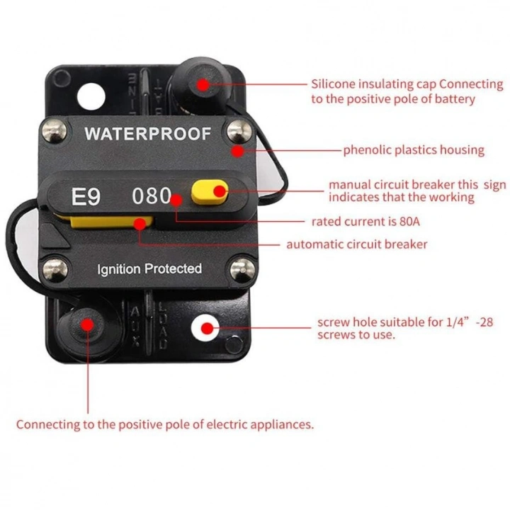 WATERPROOF 80A OTOMATİK DEVRE KESİCİ DC SİGORTA