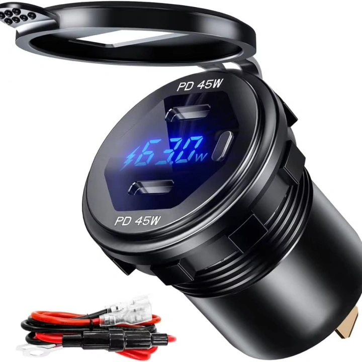 Mellifera 12V/24V USB C araç şarj soketi 45W PD tipi C & 18W QC 3.0 voltmetre ile çift USB portu
