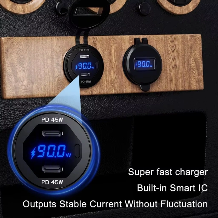 Mellifera 12V/24V USB C araç şarj soketi 45W PD tipi C & 18W QC 3.0 voltmetre ile çift USB portu