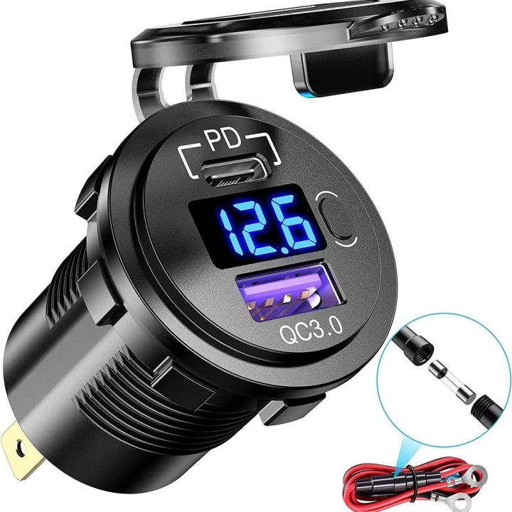 Mellifera Su geçirmez araba USB şarj soketi, QC3.0 PD tip-c USB hızlı şarj portu ON/OFF anahtarlı