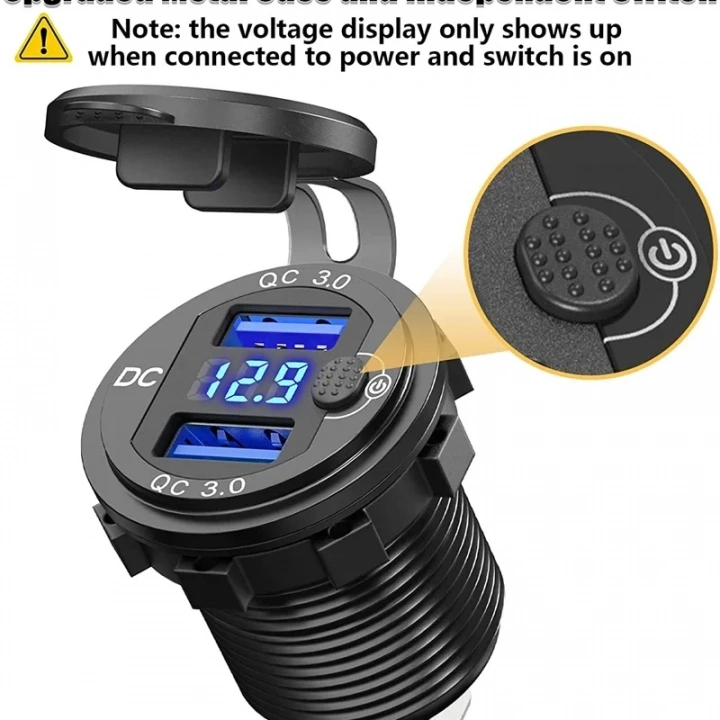 Çift QC3.0 Voltmetre ekran ile USB soket Cep telefonu şarj 18W Çıkış Soketi 12 24V