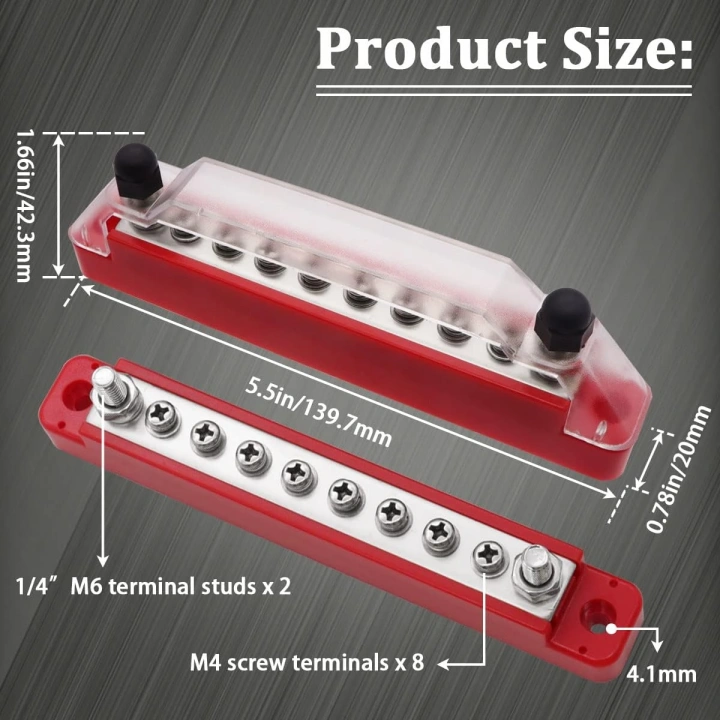 8li Terminal Bara Çıtçıtlı Kapaklı (Syah+ Siyah) güç dağıtım Terminal bloğu 12-24-48v 300A