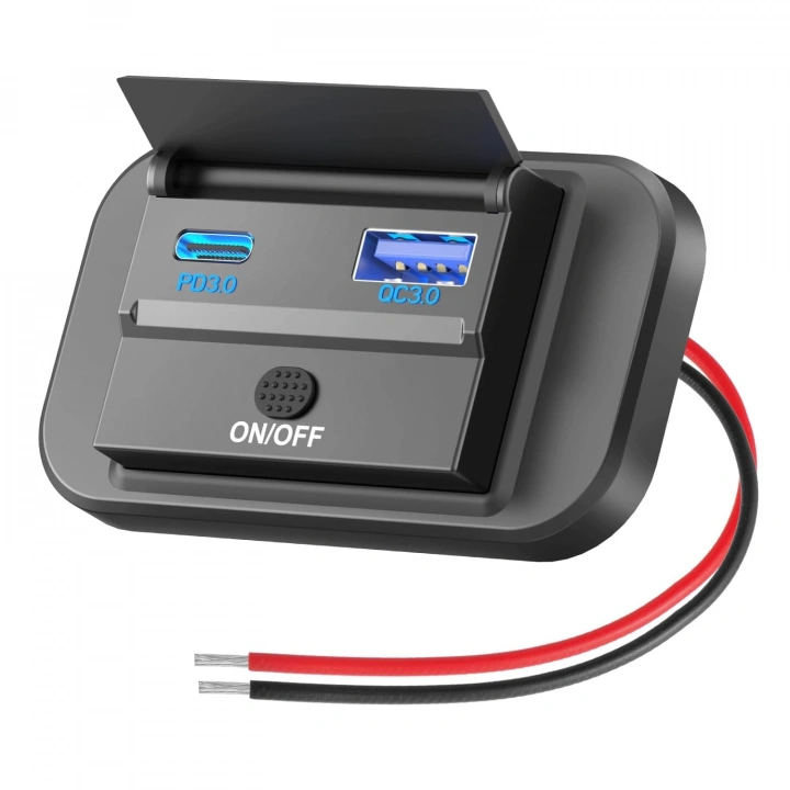 Bir Usb Type-A ve Bir Usb Type-C Şarj Cihazı (Kapaklı-On-Off Anahtarlı-Mavi Işıklı)