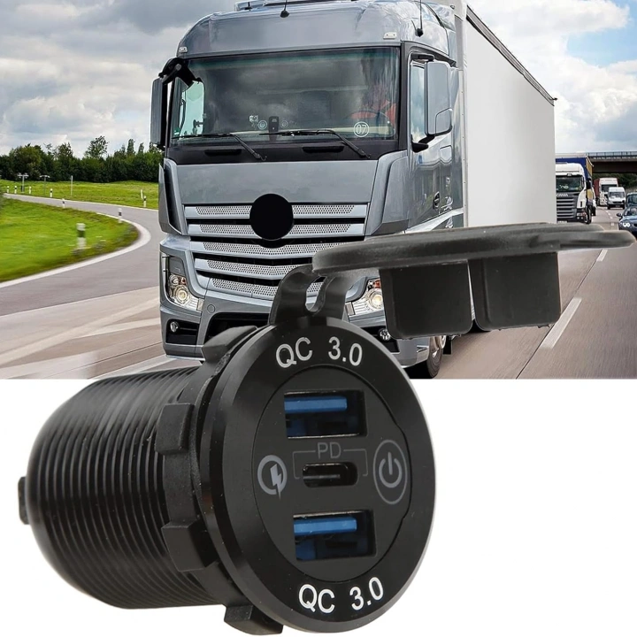 İki Usb Type-A  Şarj Cihazı  (Voltmetreli - On-Off Anahtarlı - Mavi Işıklı)