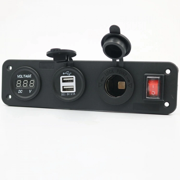 DC 12V 2 port Usb adaptörü dijital led voltmetre 12V güç soketi 4 delikli su geçirmez Panel