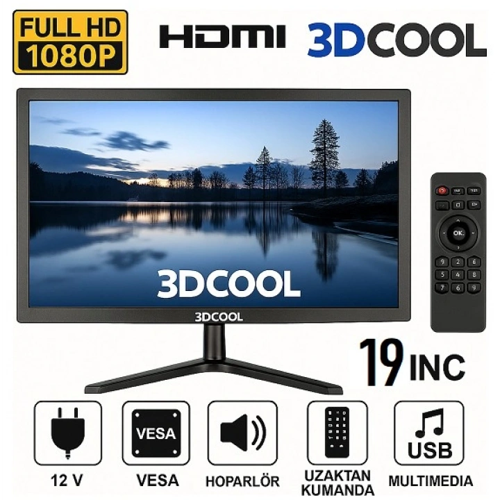 MLFR- LXAE3D-19 12V Led 1080P FULL HD Monitör TV