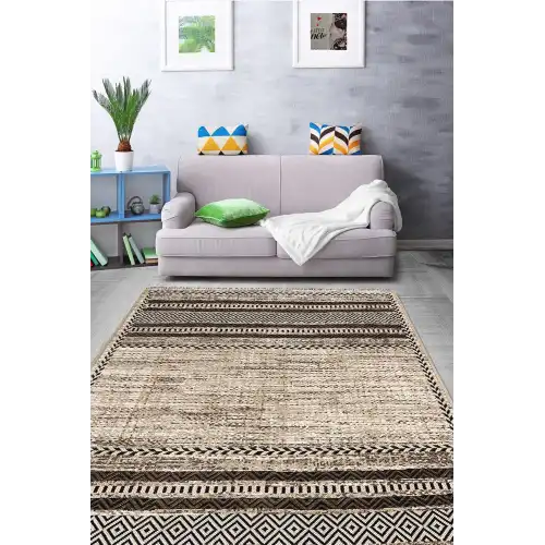PALERMO 6810 Bej Çift Taraflı Yıkanabilir Dokuma Kolay Temizlenir Halı Kilim
