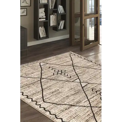 PALERMO 6814 Bej Çift Taraflı Yıkanabilir Dokuma Kolay Temizlenir Halı Kilim