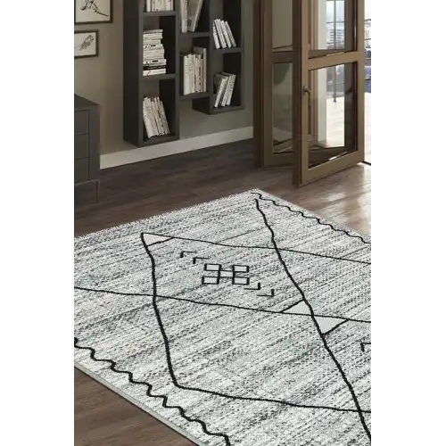 PALERMO 6814A Gri Çift Taraflı Yıkanabilir Dokuma Kolay Temizlenir Halı Kilim