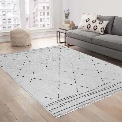 PALERMO 6815A Antrasit Gri Çift Taraflı Yıkanabilir Dokuma Kolay Temizlenir Halı Kilim