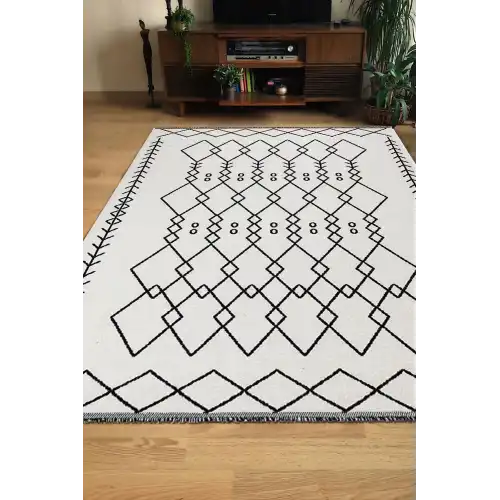 PALERMO 6816 Siyah Kemik Çift Taraflı Yıkanabilir Dokuma Kolay Temizlenir Halı Kilim