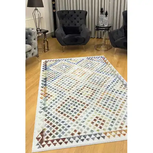 VALENCIA 1501 Renkli Kaymaz Taban Yıkanabilir Modern Halı Kilim