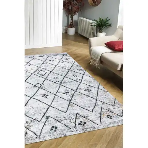 VALENCIA 1508 Geometrik Desenli Kaymaz Taban Yıkanabilir Modern Halı Kilim