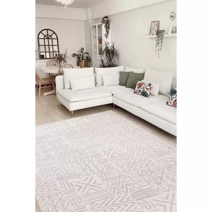 KİLİMİSTA MİLANO ML201 Krem Leke Tutmaz Antialerjik Yıkanılabilir Dokuma Dekoratif Halı Kilim