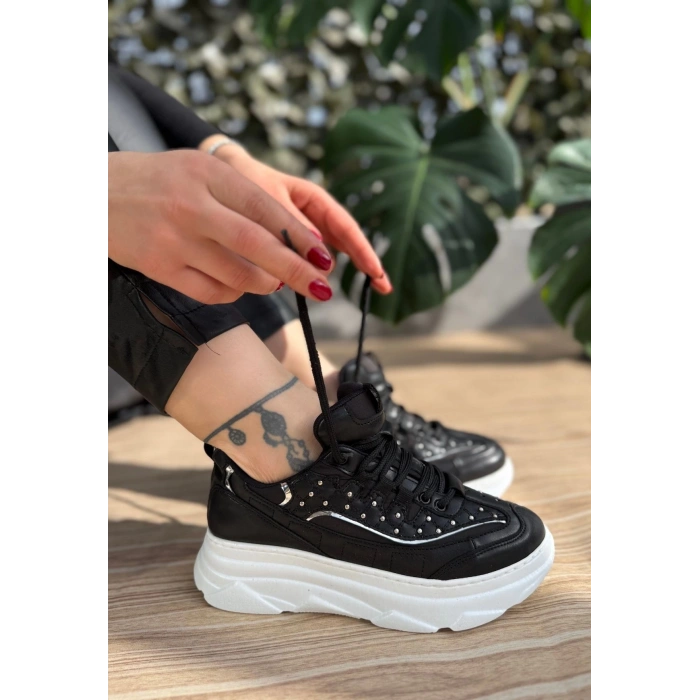 Aleid Siyah Cilt Bağcıklı Spor Ayakkabı