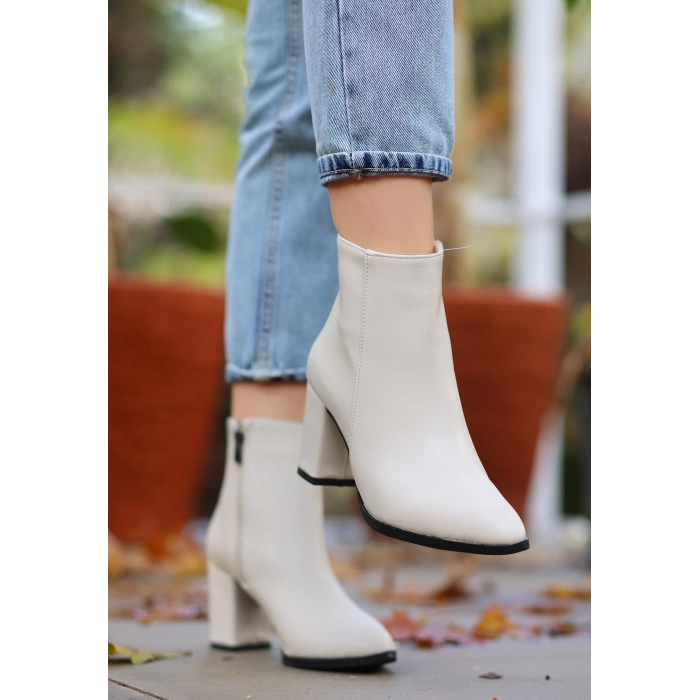 Biya Krem Cilt Topuklu Bot