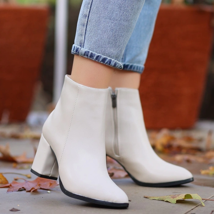 Biya Krem Cilt Topuklu Bot