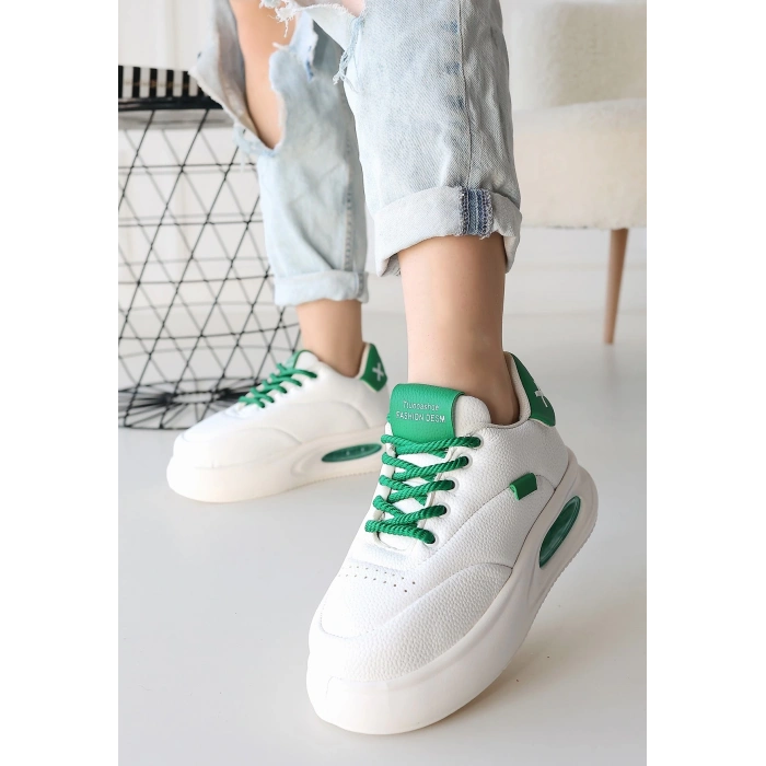 Chris Beyaz Cilt Turuncu Detaylı Bağcıklı Spor Ayakkabı