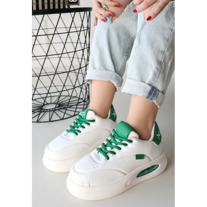 Chris Beyaz Cilt Turuncu Detaylı Bağcıklı Spor Ayakkabı