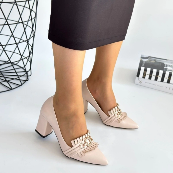 Farye Siyah Cilt Topuklu Ayakkabı