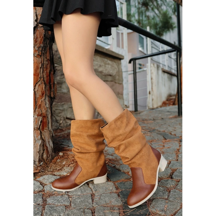 Jolin Taba Süet Topuklu Çizme