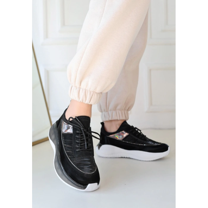 Nadio Siyah Rugan Siyah Tabanlı Bağcıklı Spor Ayakkabı