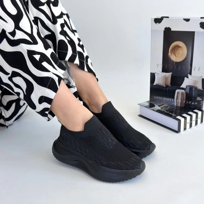 Soord Bej Triko Boncuk İşlemeli Spor Ayakkabı