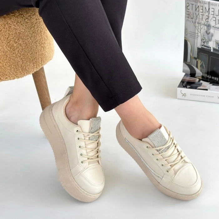 Tiniko Bej Cilt Bağcıklı Spor Ayakkabı