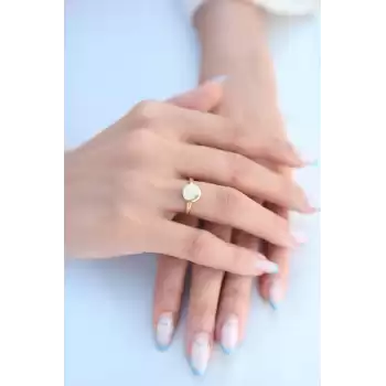 Daire Plaka Gold Renk Kadın Yüzük