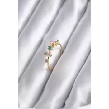 Gold Renk Zirkon Taşlı Renkli Zirkon Taşlı Kadın Yüzük