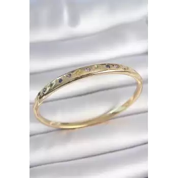 Pirinç Gold Renk Renkli Zirkon Taşlı Hilal Yıldız İşlemeli Kadın Kelepçe
