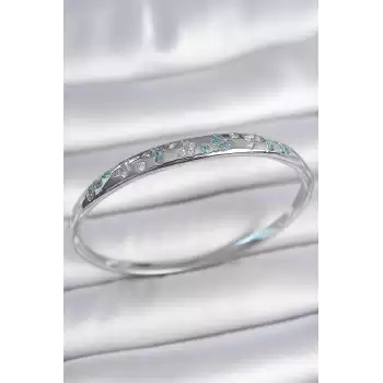 Pirinç Gümüş Renk Mavi Zirkon Taşlı Kelebek İşlemeli Kadın Kelepçe