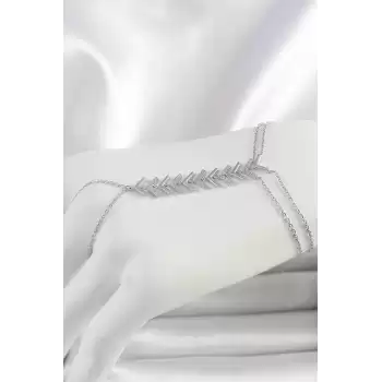 Pirinç Gümüş Renk Zirkon Taşlı V Model Kadın Şahmeran