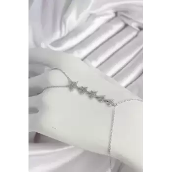Pirinç Gümüş Renk Zirkon Taşlı Yıldız Model Kadın Şahmeran