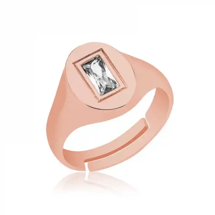 ​Gümüş Ayarlanabilir Rose Baget Taşlı Şovalye Yüzük