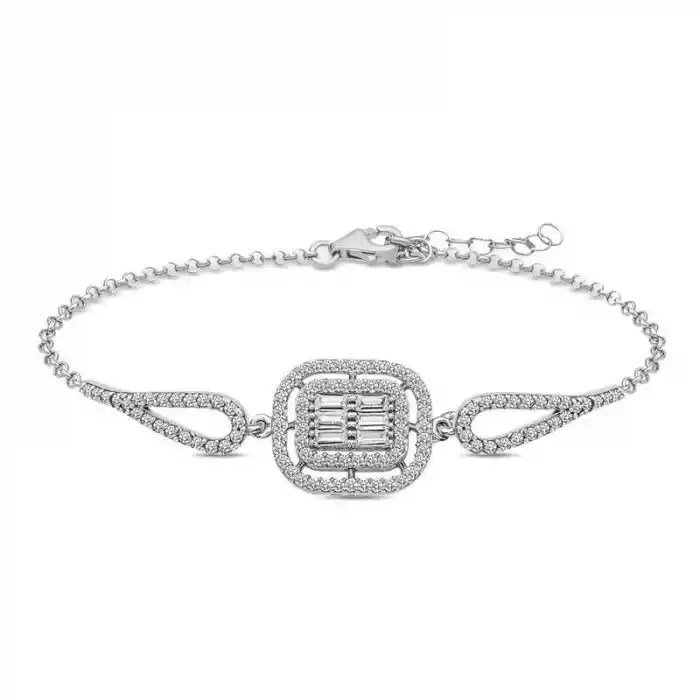 ​Gümüş Baget Taşlı Bileklik