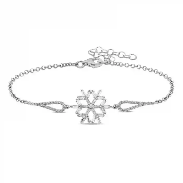 ​Gümüş Baget Taşlı Kar Tanesi Bileklik