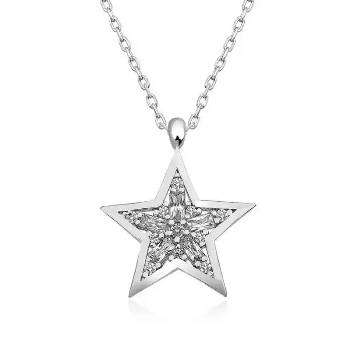 ​​Gümüş Baget Taşlı Yıldız Kolye