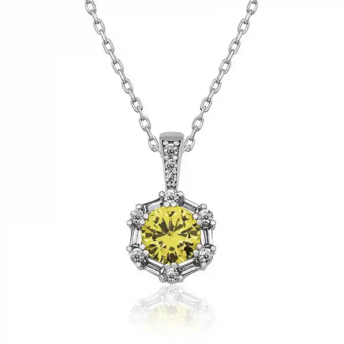 ​Gümüş Buğday Sarısı Baget Taşlı Bayan Kolye