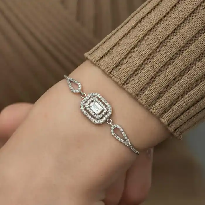 ​Gümüş Dikdörtgen Baget Bileklik