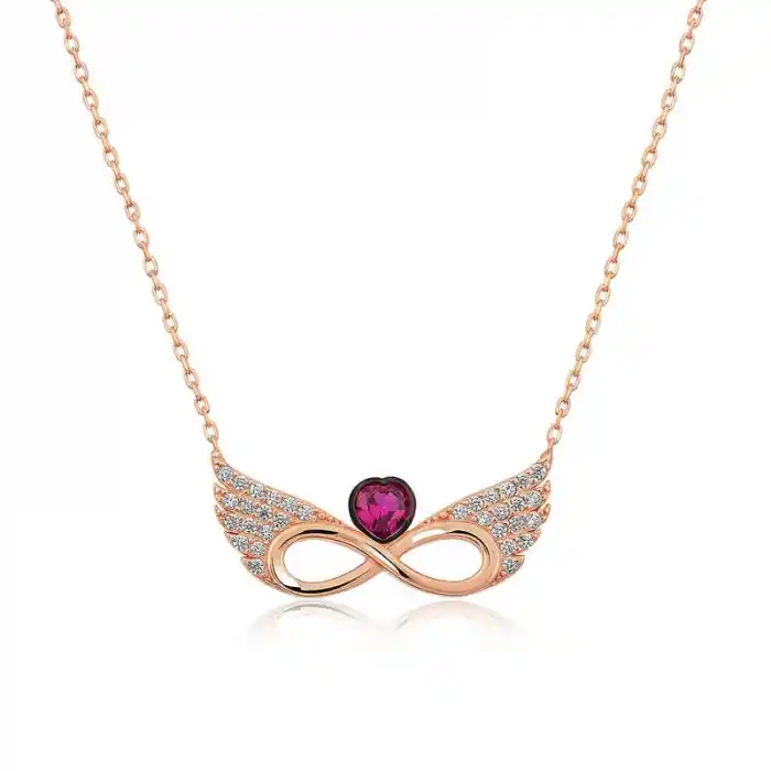 ​Gümüş Rose Kanatlı Sonsuz Kalp Kolye