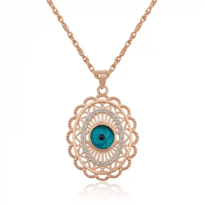 ​Gümüş Rose Oval Nazar Bayan Kolye