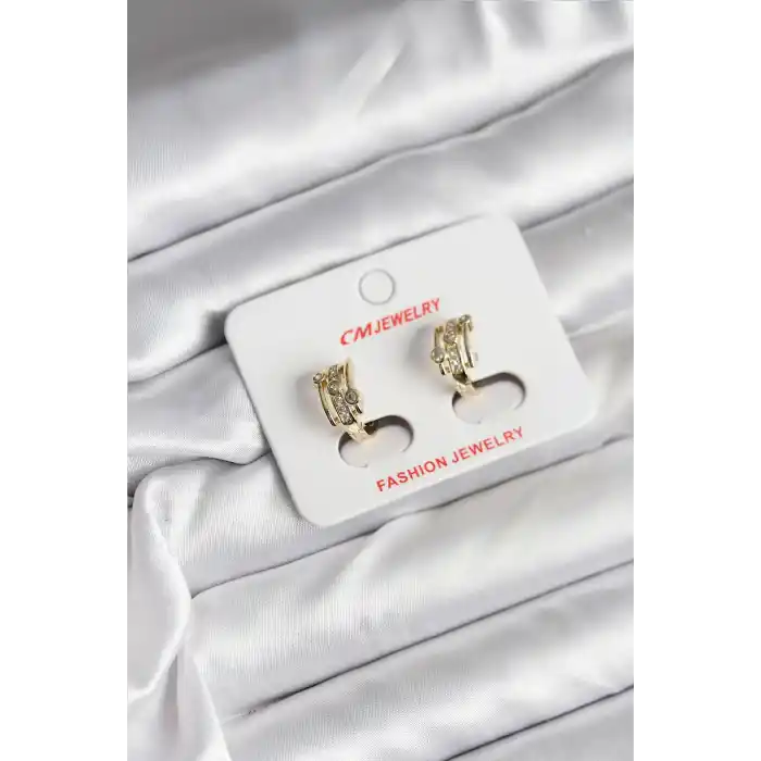 14K Gold Renk Kaplama Yarım Halka Zirkon Taşlı CM Kadın Küpe