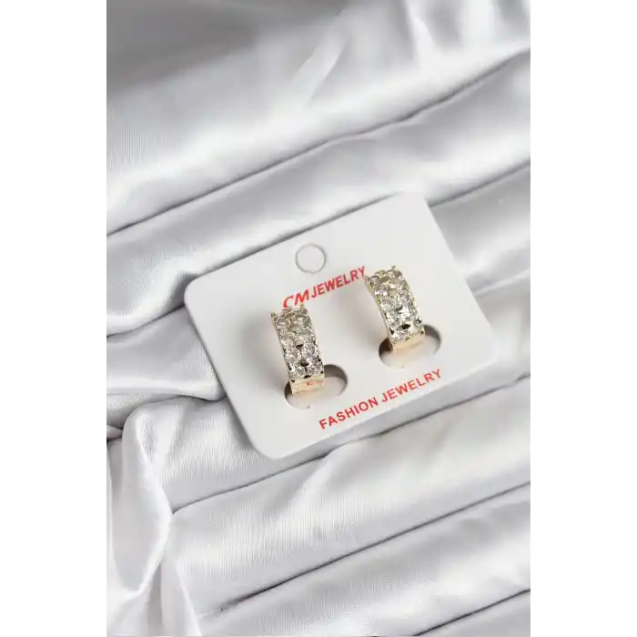 14K Gold Renk Kaplama Zirkon Taşlı CM Kadın Küpe