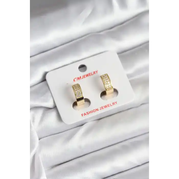 14K Gold Renk Kaplama Zirkon Taşlı Halka CM Kadın Küpe