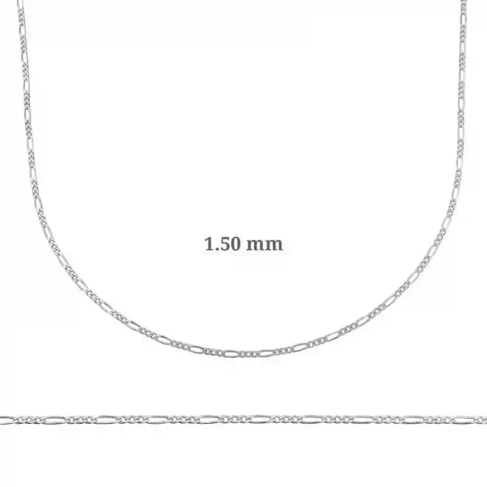 1.50 mm Gümüş Figaro Zincir - 0.40 mikron
