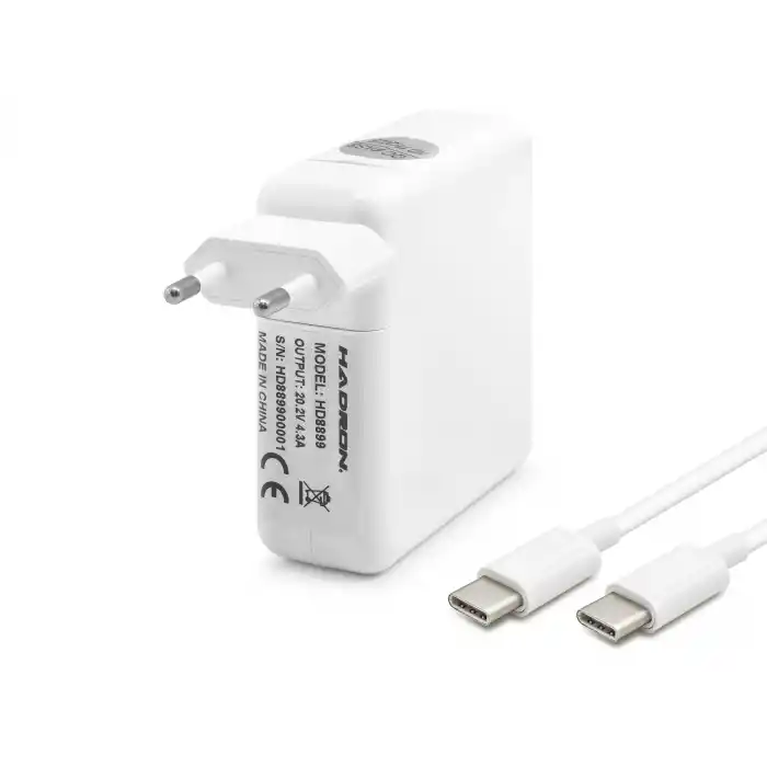 20.2V 4.3A 87W Laptop Adaptörü - Type-C - Asus Dell Uyumlu - Beyaz HD8899