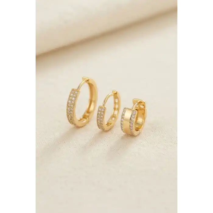 3 lü Set Gold Renk Halka Model Küpe