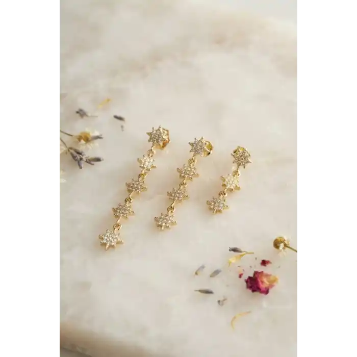 3 lü Set Küpe Gold Renk Kutup Yıldızı Detaylı