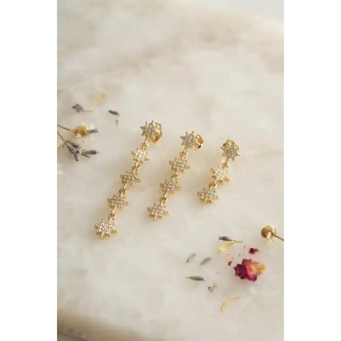 3 lü Set Küpe Gold Renk Kutup Yıldızı Detaylı